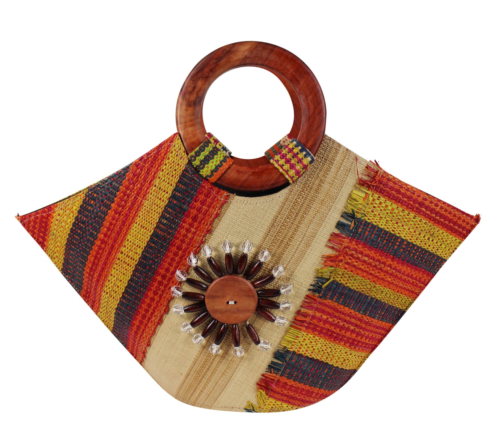 African Hand Woven Raffia Fibers Basket Bag with Wooden Handle | Afrilege
