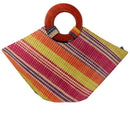 African Hand Woven Raffia Fibers Basket Bag with Wooden Handle - Afrilege