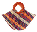 African Hand Woven Raffia Fibers Basket Bag with Wooden Handle - Afrilege