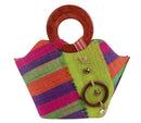 African Hand Woven Raffia Fibers Handbag with Wooden Handle - Afrilege