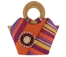 African Hand Woven Raffia Fibers Handbag with Wooden Handle - Afrilege