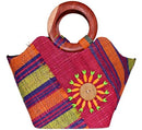 African Hand Woven Raffia Fibers Handbag with Wooden Handle - Afrilege