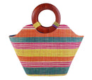African Hand Woven Raffia Fibers Handbag with Wooden Handle - Afrilege