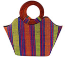 African Hand Woven Raffia Fibers Handbag with Wooden Handle - Afrilege
