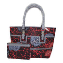 African Print Bag with Purse - Brown / Gray / Red - Afrilege