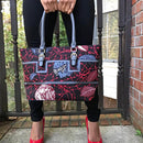 African Print Bag with Purse - Brown / Gray / Red - Afrilege