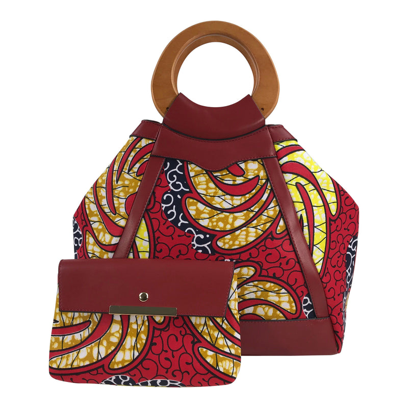 African Print Bags with purse - Red / Yellow - Afrilege