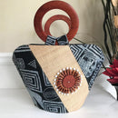 Bamileke Hand Woven Raffia Fibers African Basket bag with wood handle - Big - Afrilege