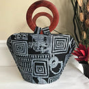 Bamileke Hand Woven Raffia Fibers African Basket bag with wood handle - Big - Afrilege