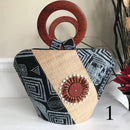 Bamileke Hand Woven Raffia Fibers African Basket bag with wood handle - Big - Afrilege