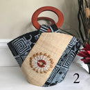 Bamileke Hand Woven Raffia Fibers African Basket bag with wood handle - Big - Afrilege