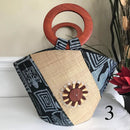 Bamileke Hand Woven Raffia Fibers African Basket bag with wood handle - Big - Afrilege