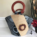 Bamileke Hand Woven Raffia Fibers African Basket bag with wood handle - Big - Afrilege