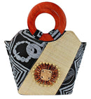 Bamileke Hand Woven Raffia Fibers African Basket bag with wood handle - Medium - Afrilege