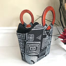 Bamileke Hand Woven Raffia Fibers African Basket bag with wood handle - Medium - Afrilege