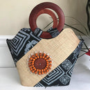 Bamileke Hand Woven Raffia Fibers African Basket bag with wood handle - Medium - Afrilege