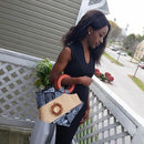 Bamileke Hand Woven Raffia Fibers African Basket bag with wood handle - Medium - Afrilege