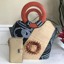 Bamileke Hand Woven Raffia Fibers African Basket bag with wood handle - Medium - Afrilege