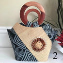 Bamileke Hand Woven Raffia Fibers African Basket bag with wood handle - Medium - Afrilege