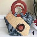 Bamileke Hand Woven Raffia Fibers African Basket bag with wood handle - Medium - Afrilege