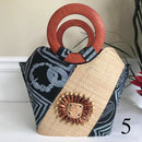 Bamileke Hand Woven Raffia Fibers African Basket bag with wood handle - Medium - Afrilege