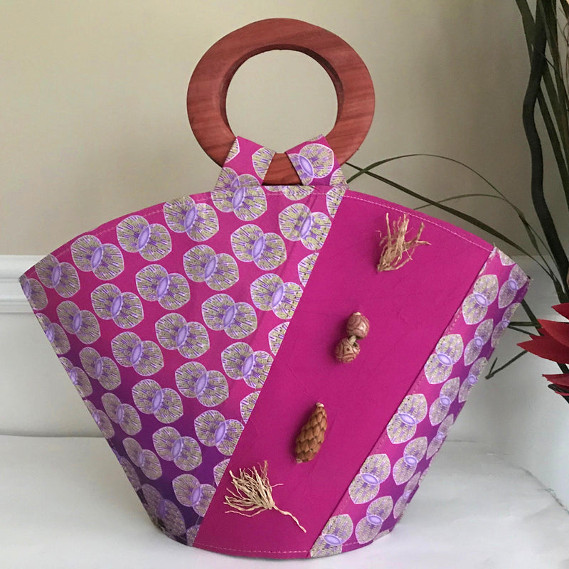 Ebele Hand Woven Raffia Fibers African Basket bag with wood handle - Big - Afrilege