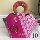 Ebele Hand Woven Raffia Fibers African Print Basket Bag with wood handle - purple / Pink - Afrilege