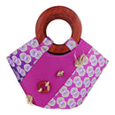 Ebele Hand Woven Raffia Fibers Basket African Bag with wood handle - pink - Afrilege