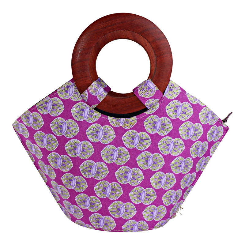 Ebele Hand Woven Raffia Fibers Basket African Bag with wood handle - pink - Afrilege