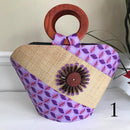 Hannah Hand Woven Raffia Fibers African Basket bag with wood handle - Big - Afrilege
