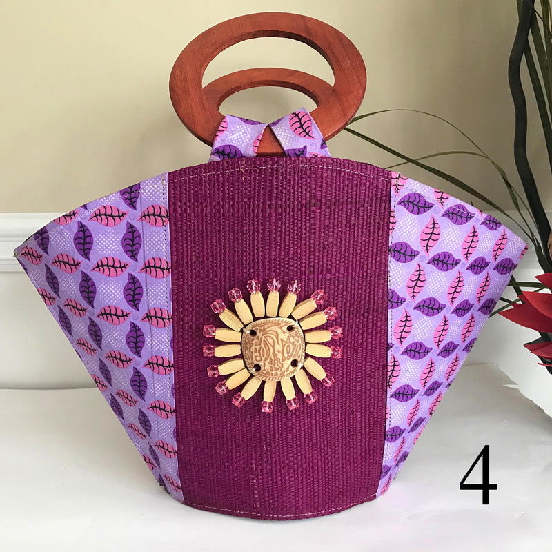 Hannah Hand Woven Raffia Fibers African Basket bag with wood handle - Big - Afrilege