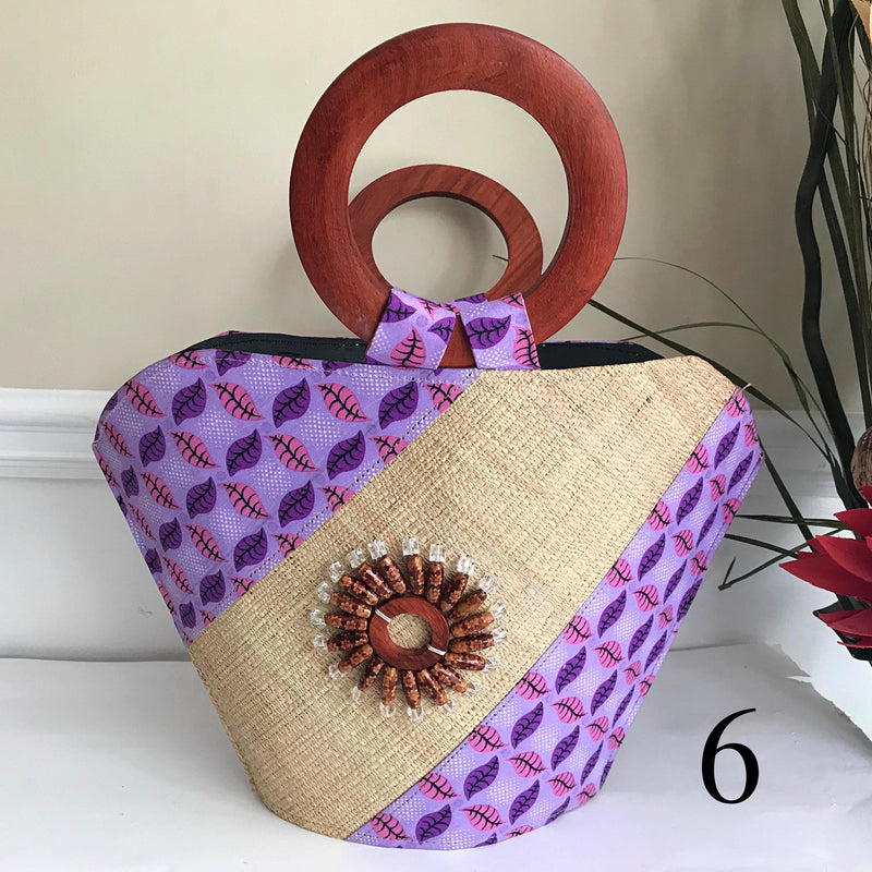 Hannah Hand Woven Raffia Fibers African Basket bag with wood handle - Big - Afrilege