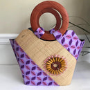Hannah Hand Woven Raffia Fibers Basket African bag with wood handle - Light purple - Afrilege