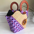 Hannah Hand Woven Raffia Fibers Basket African bag with wood handle - Light purple - Afrilege