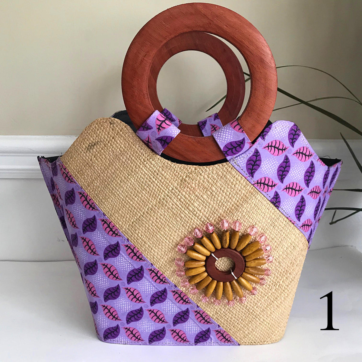 Floral Ankara Handbag-Wht on sale Handle