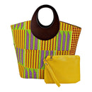 Kente African Print Bag with purse - Yellow / Purple - Afrilege