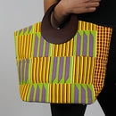 Kente African Print Bag with purse - Yellow / Purple - Afrilege