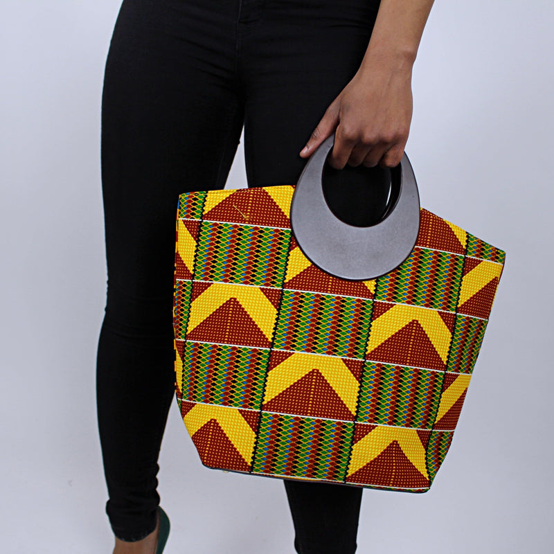 Kente African Print Bag with purse - Yellow / Red / Green - Afrilege