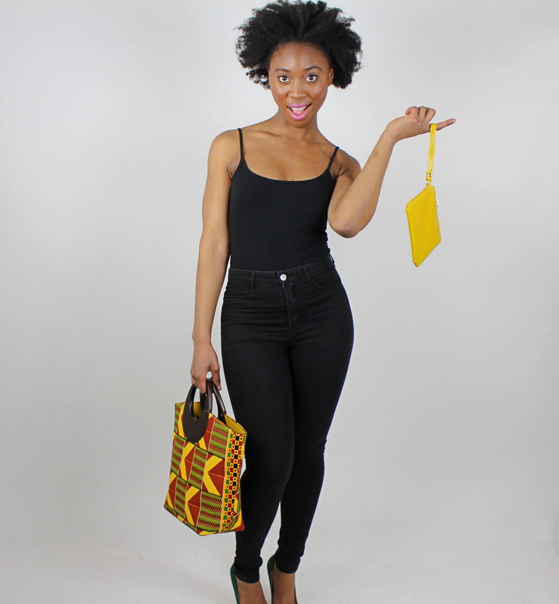 Kente African Print Bag with purse - Yellow / Red / Green - Afrilege