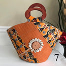 Masika Hand Woven Raffia Fibers African Basket bag with wood handle - Big - Afrilege