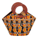 Masika Hand Woven Raffia Fibers Basket African Bag with wood handle - Orange - Afrilege