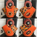 Masika Hand Woven Raffia Fibers Basket African Bag with wood handle - Orange - Afrilege