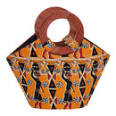 Masika Hand Woven Raffia Fibers Basket African Bag with wood handle - Orange - Afrilege