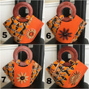 Masika Hand Woven Raffia Fibers Basket African Bag with wood handle - Orange - Afrilege