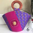 Nina Hand Woven Raffia Fibers African Basket bag with wood handle - Big - Afrilege