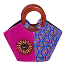 Nina Hand Woven Raffia Fibers African Basket Bag with wood handle - purple - Afrilege