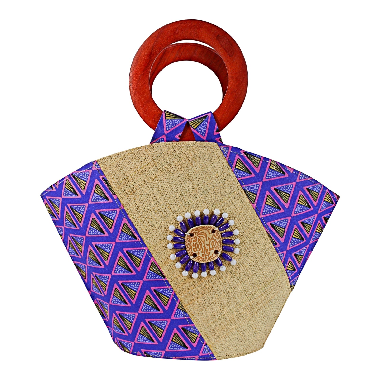 Nina Hand Woven Raffia Fibers African Basket Bag with Wood Handle ...