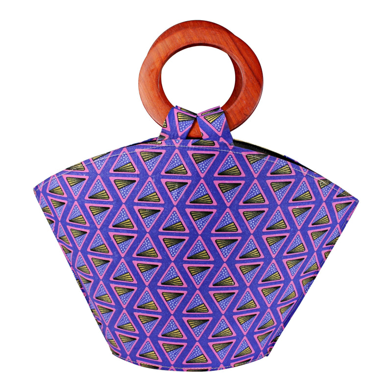 Nina Hand Woven Raffia Fibers African Basket Bag with wood handle - purple - Afrilege