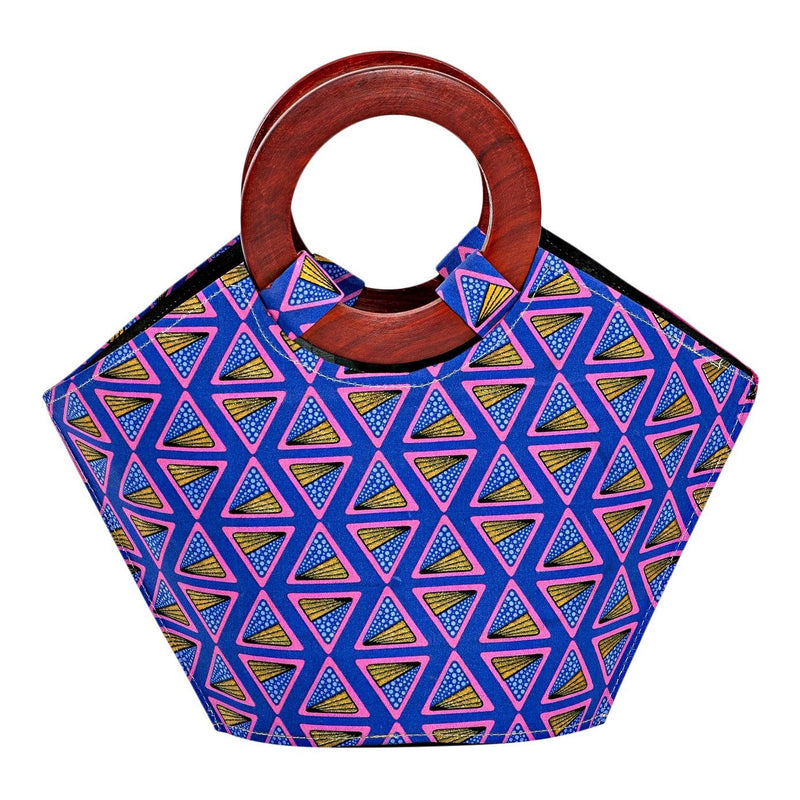 Nina Hand Woven Raffia Fibers African Basket Bag with wood handle - purple - Afrilege