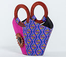 Nina Hand Woven Raffia Fibers African Basket Bag with wood handle - purple - Afrilege
